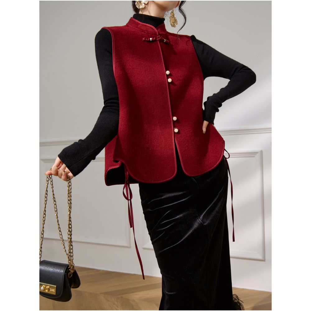 Plum Jan s new Chinese style woolen layered vest for autumn and winter new wedding toast Chinese style double sided woolen vest image 5