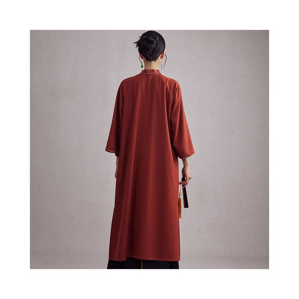 Moyu 2025 Autumn Winter New Chinese Style Retro Daily Phoenix Embroidery Large Size Cheongsam Style Woolen Dress image 5