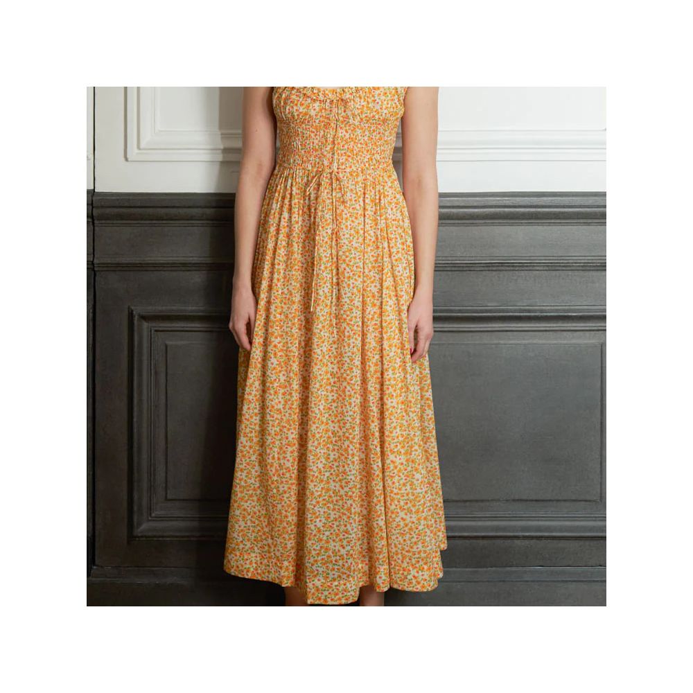 Inhee Homemade Doen New Summer Sweet Orange Floral Sleeveless Lace Waist Swing Holiday Dress image 5
