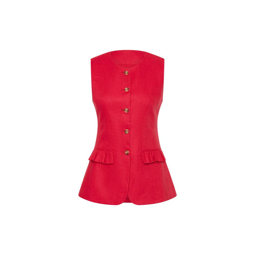 Eenkcos red niche linen sleeveless round neck vest Australian single breasted 25 spring summer slim fit top image 5