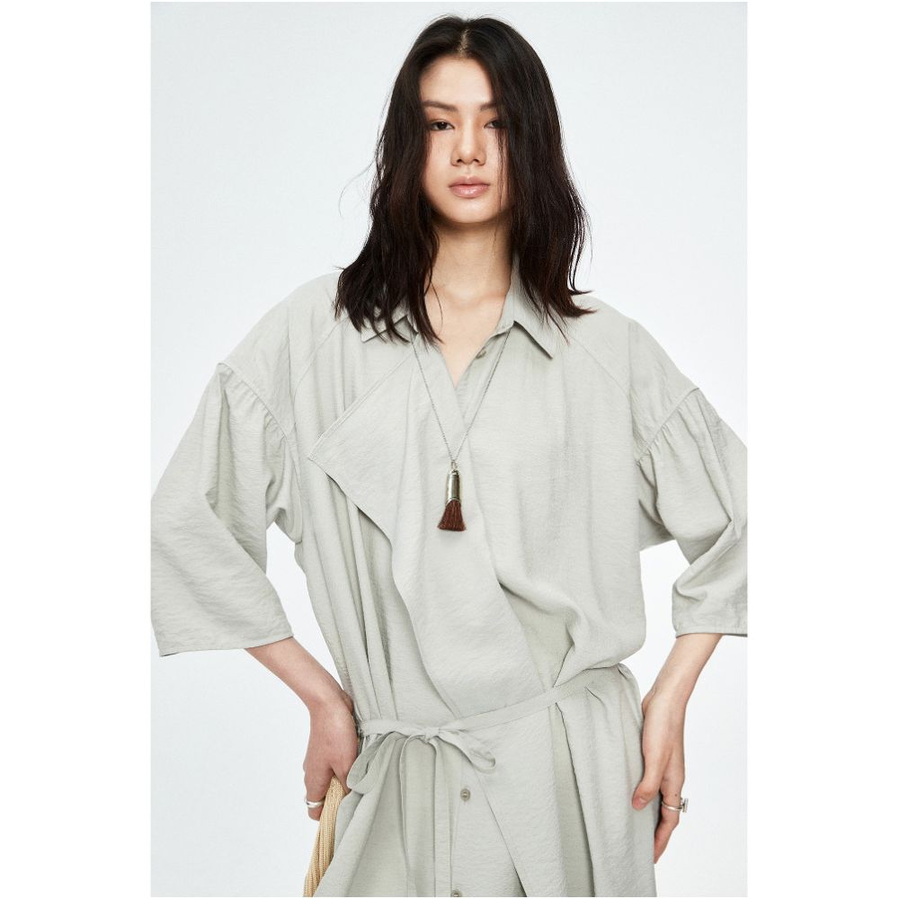 MRS Studios DRY SILK Dry Silk Series Minimally Asymmetric Shirt Collar Strap Short Sleeve Dress image 4