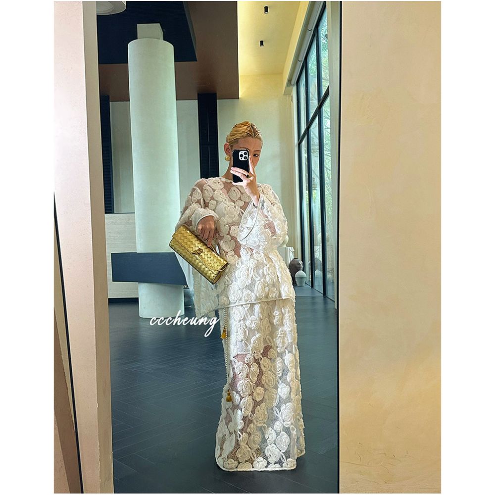 happy Yi Xi 5 16 French Resort Style 3D Embroidered Rose Design Reversible Sunscreen Set image 5