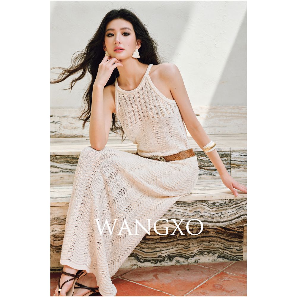 WANGXO 24 count Ice Linen Cool to the Touch Embossed Crochet Hollow out Wavy Striped Camisole Skirt image 5