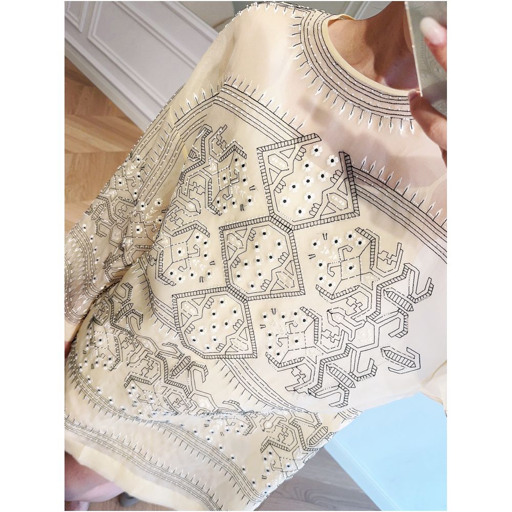 Mandu 100 Mulberry Silk Embroidered Beaded Top Casual Retro Loose Fit Slimming Everyday Drop Shoulder Long Top image 3