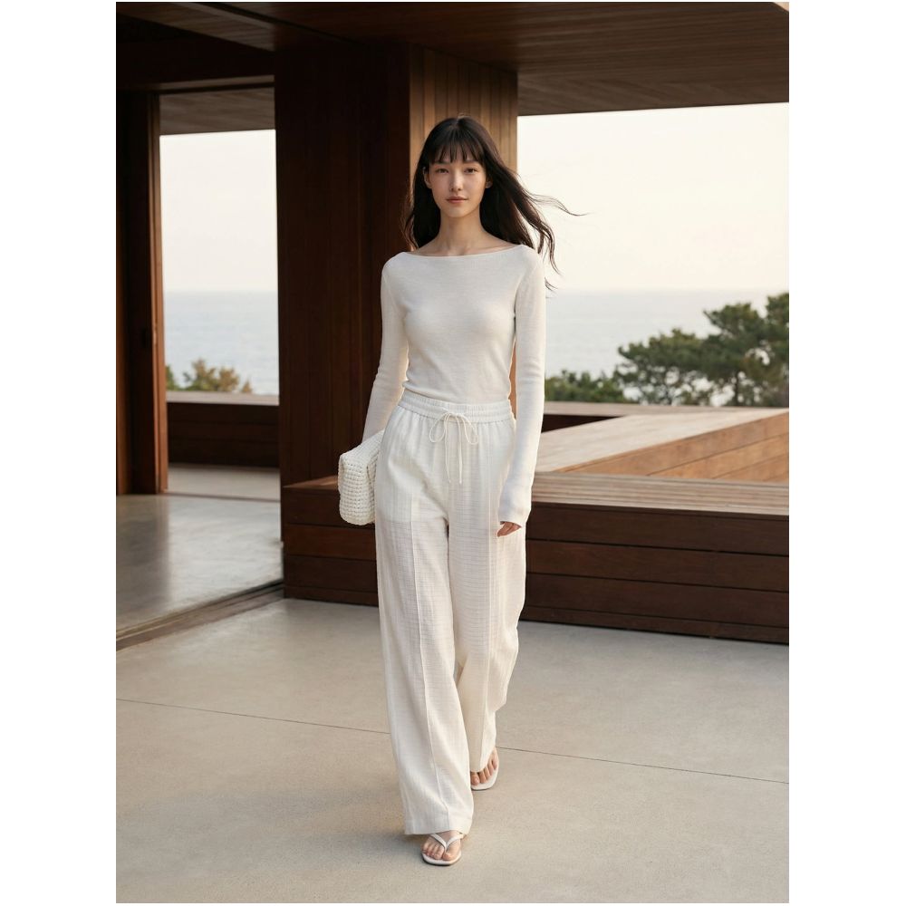 COMMON VALUE Zen Pāra White Cicada Wing Straight Leg Trousers image 5