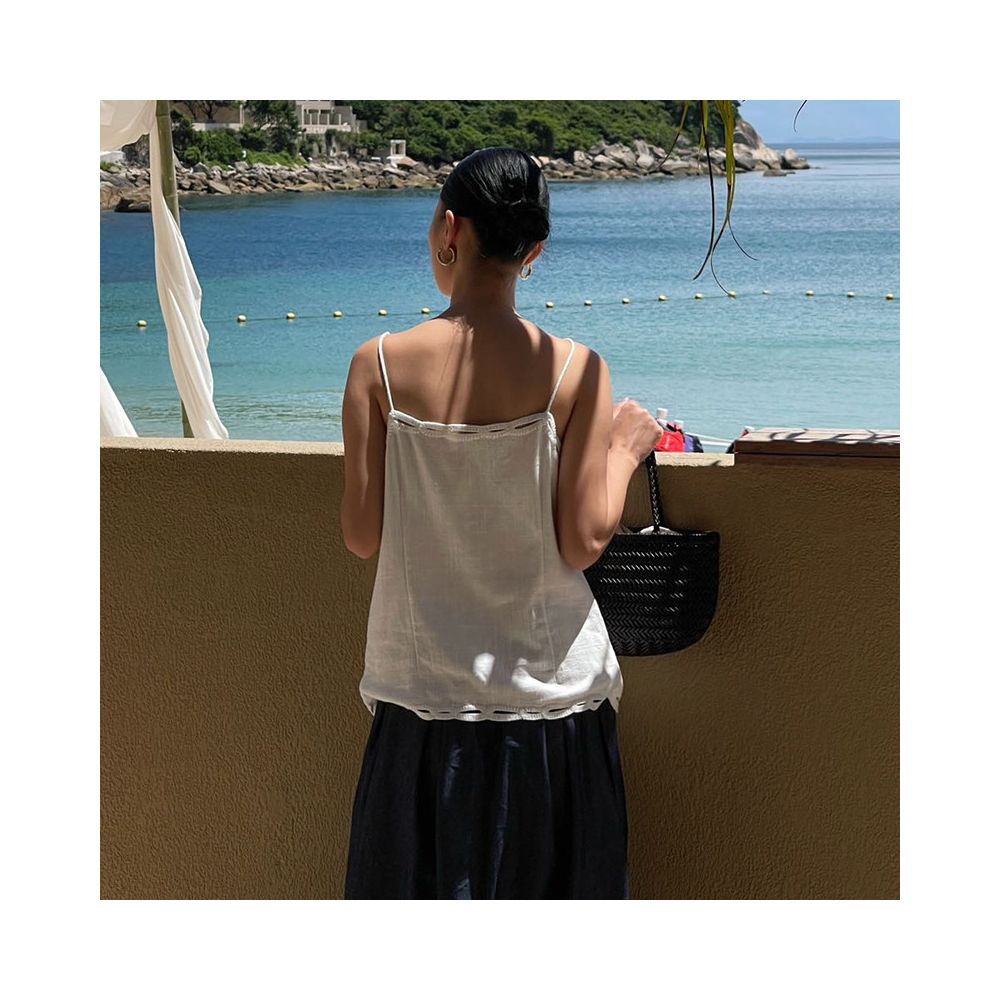 PURITY YH Minimalist French Cool and Dry Linen Heavy duty Hollow Embroidery Vacation Loose silhouette Strap Top image 5