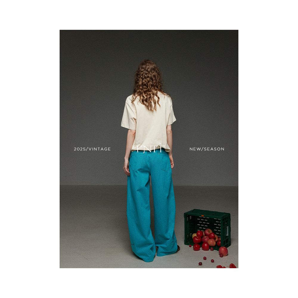 TNIT retro high waist slimming straight leg mop casual jeans women s spring and summer workwear curved knife pants wide leg pants image 5