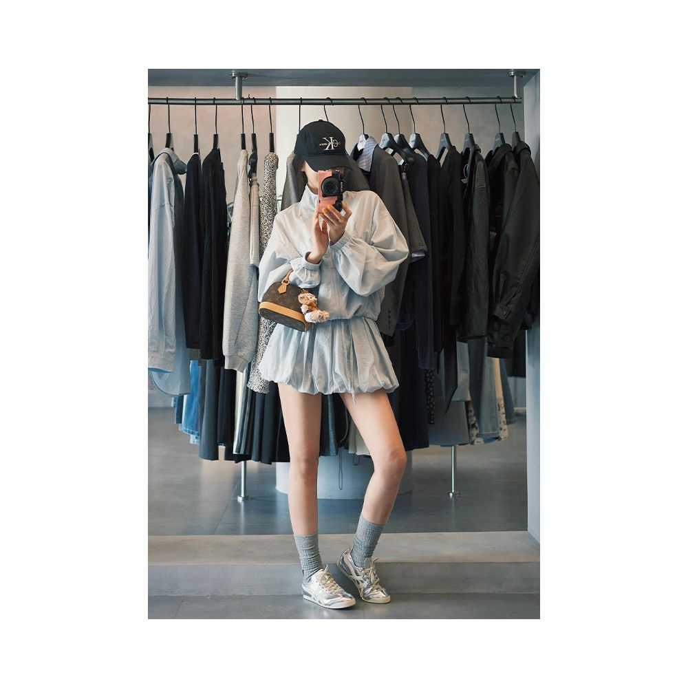Women s Summer Suit 2025 New Style Petite and Pretty Blue Casual Stand Collar Sun Protection Shirt and Pants Two Piece Set image 3