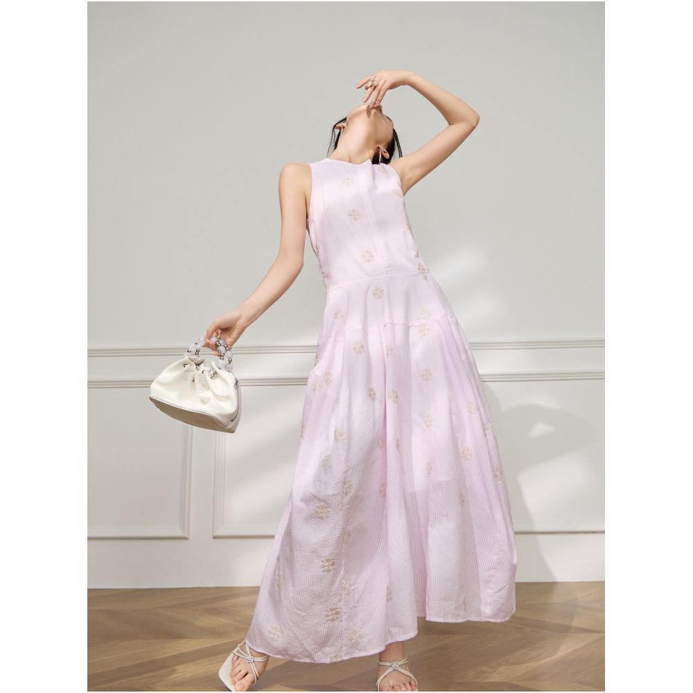 Plum Jan 2026 Summer Outfit French Embroidery Sleeveless Pink Dress with a Slim Fit and Elegant Long Dress for Women image 4