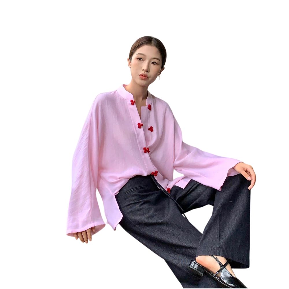 Women s pink traditional Chinese style shirt new spring 2026 style new Chinese temperament complete OOTD outfit loose top image 5