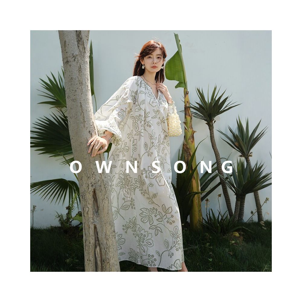 OWNSONG Lightweight Holiday French Style Lazy Pure Cotton Heavy Embroidery Dress for Women Summer Loose Fitting Vacation Maxi Dress image 5