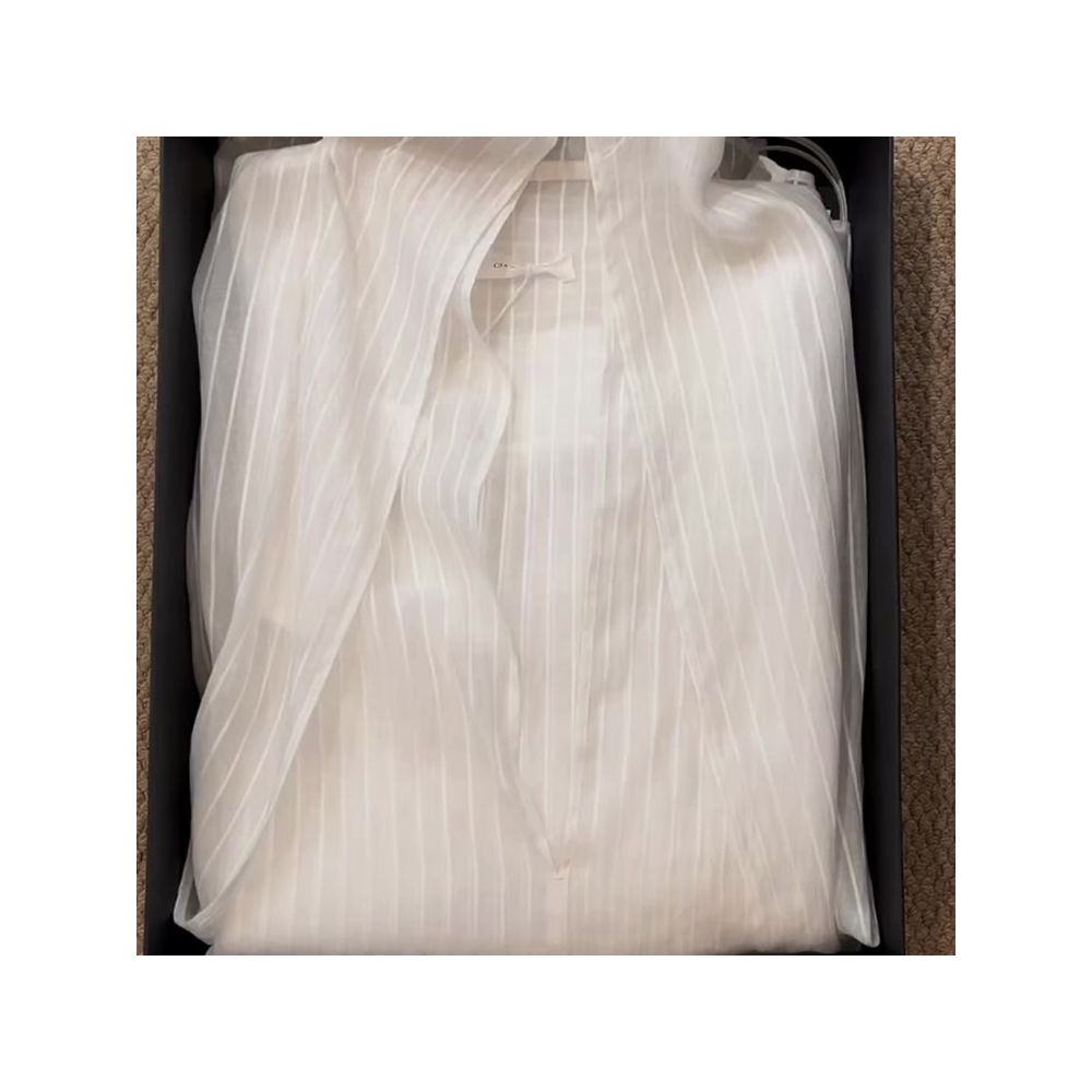 Highly recommended A stylish off white striped silk shirt for women perfect for spring comfortable casual and sun protective image 1