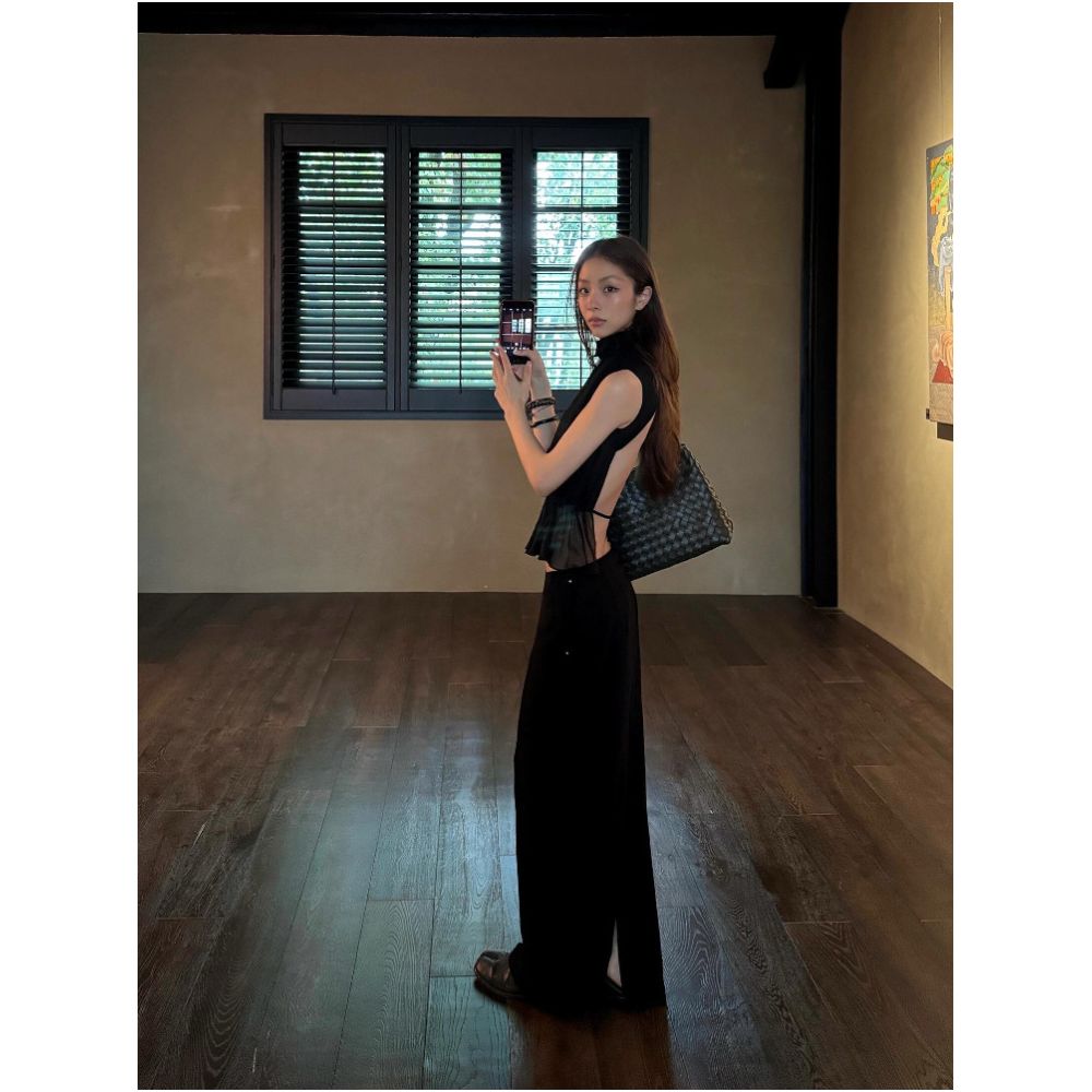 UU Black Slim Waist Backless Chic Unique Mesh Sleeveless Top Summer New Arrival Niche Dark Lolita Style image 4
