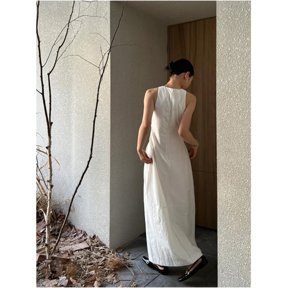 Turn right Chen s thigh French style white sleeveless dress for women summer temperament retro slimming vest dress image 2