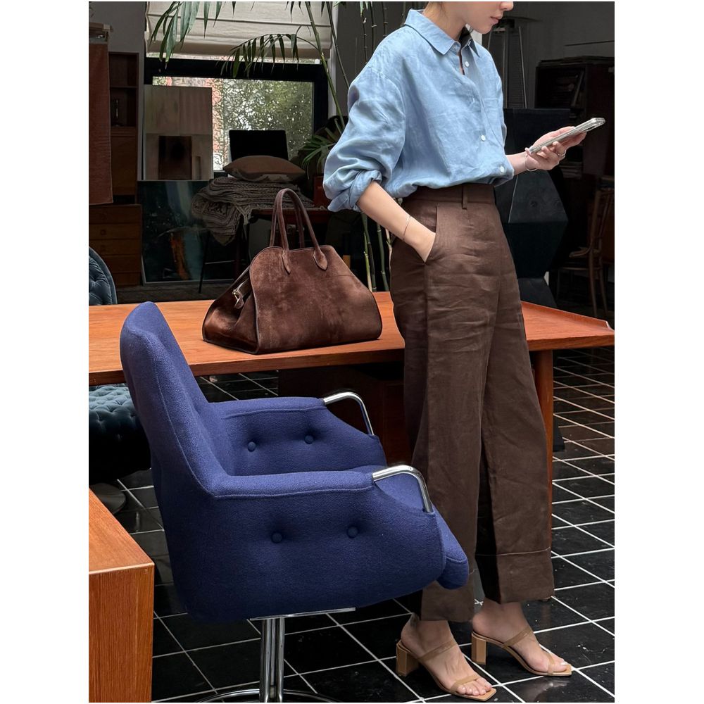 Krocchi Misty Blue Loose Linen Shirt for Women Spring 2025 Loose Shoulder Sleeves Pocket Shirt Relaxed Style image 2