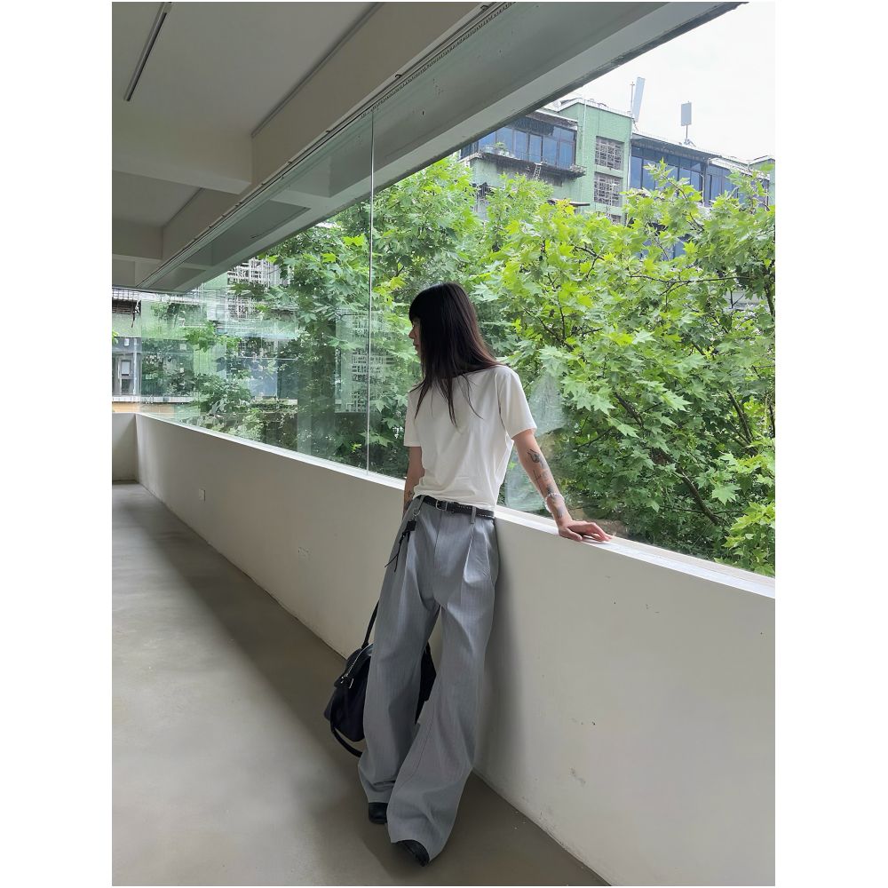 Need Money Hollywood Double Pleated Three Dimensional Cut Striped Straight A Line Truffle Blended Trousers for Commuting and Casual Wear image 2