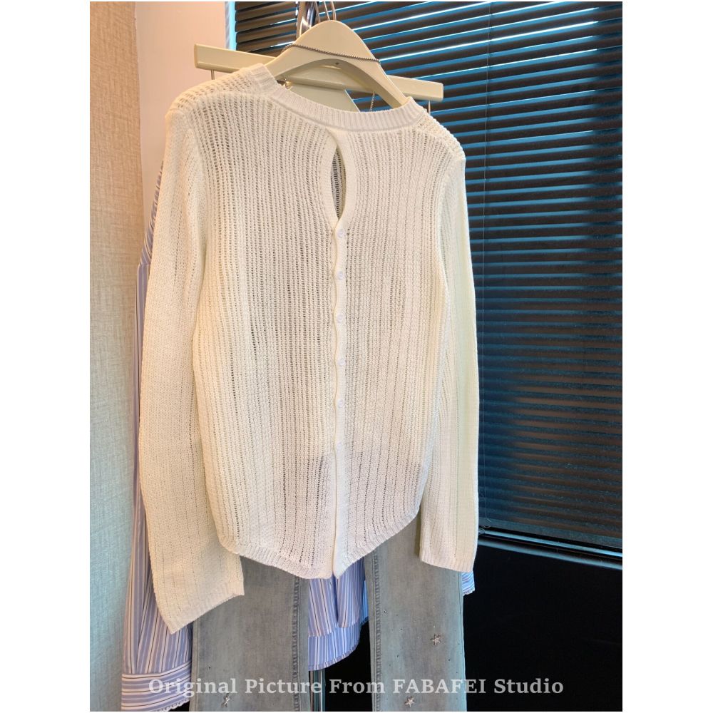 Women s Korean style hollowed out chain long sleeved knit top with cut out label spring style irregular hollowed out back image 4