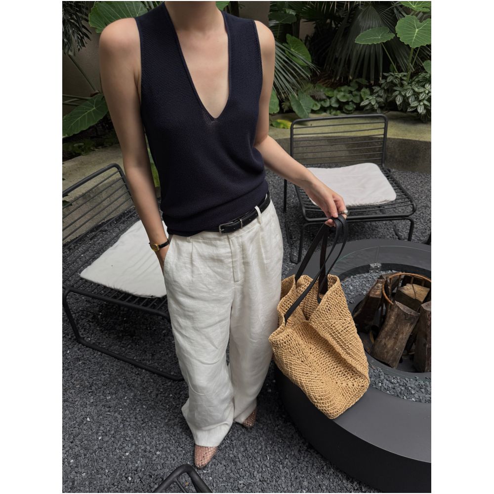 PURITY YR Niche Minimalist Korean Style Loose Fit Summer Linen Pants Super Slimming High End Casual Wide Leg Pants image 4