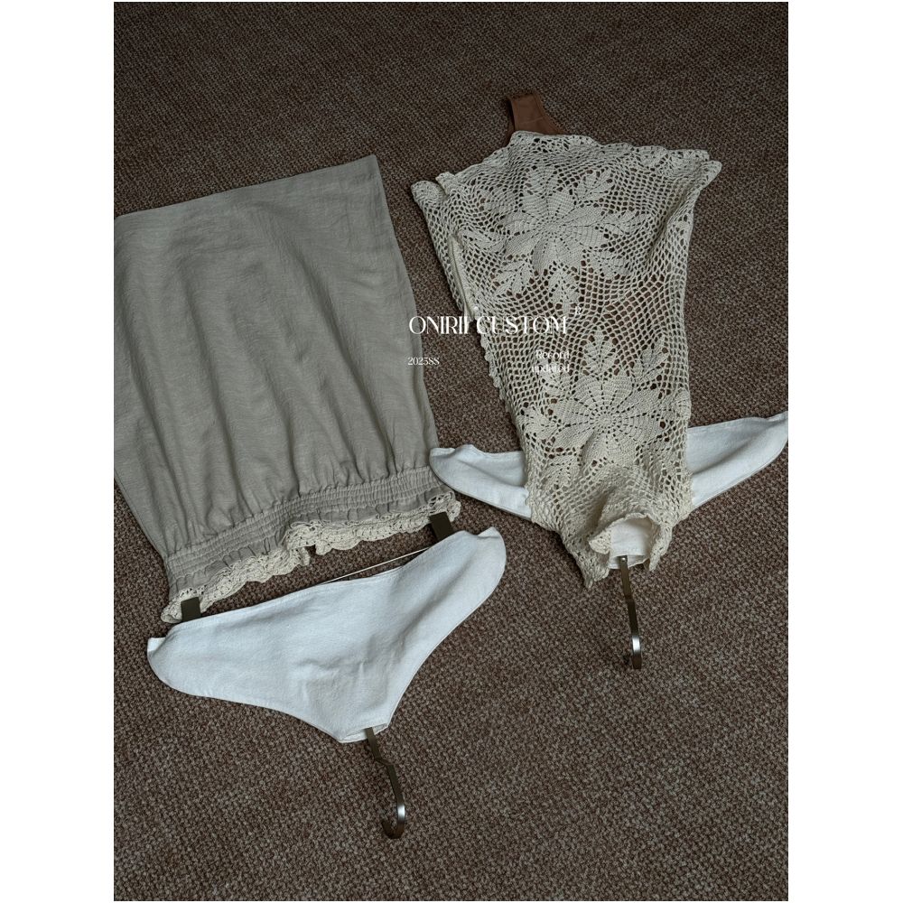 ONIRII 7 24 Correct Version Magda Handmade Flower Crochet Hollow Knit High Neck Vest Two Piece Set image 4