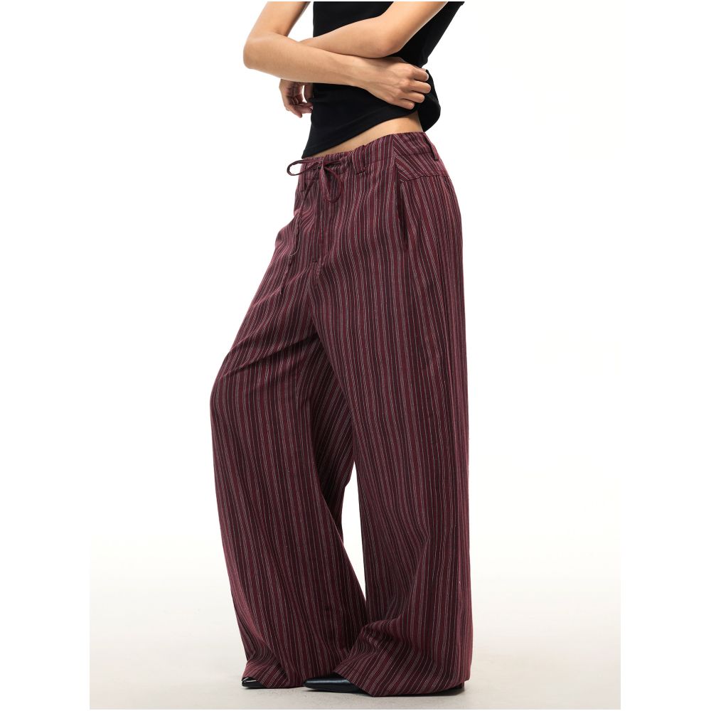 THUMPUP American Retro Striped Cotton Linen Casual Pants for Men and Women Loose Straight Leg High End Wide Leg Pants image 2