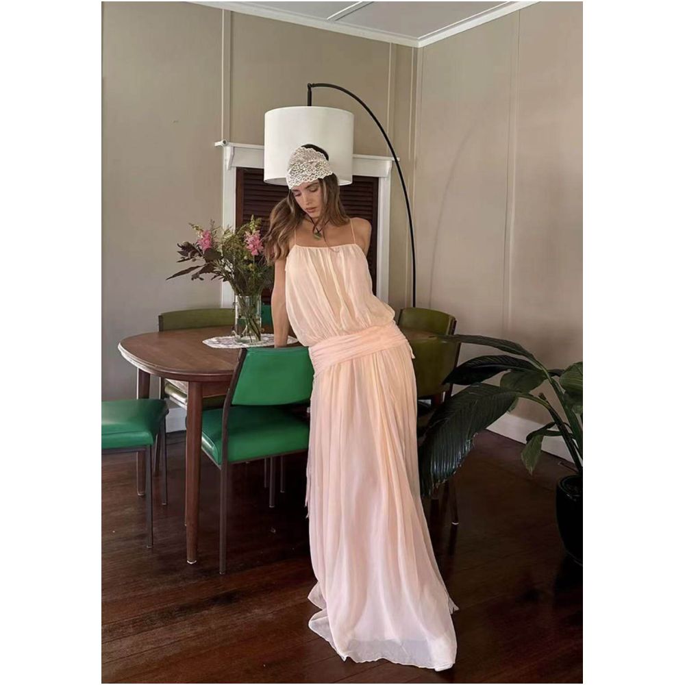 2 9MUSEMOON Australian BEC Misty Blue Flowy Waist cinching Slip Dress Exudes a Cool Relaxed and Elegant Feel image 4