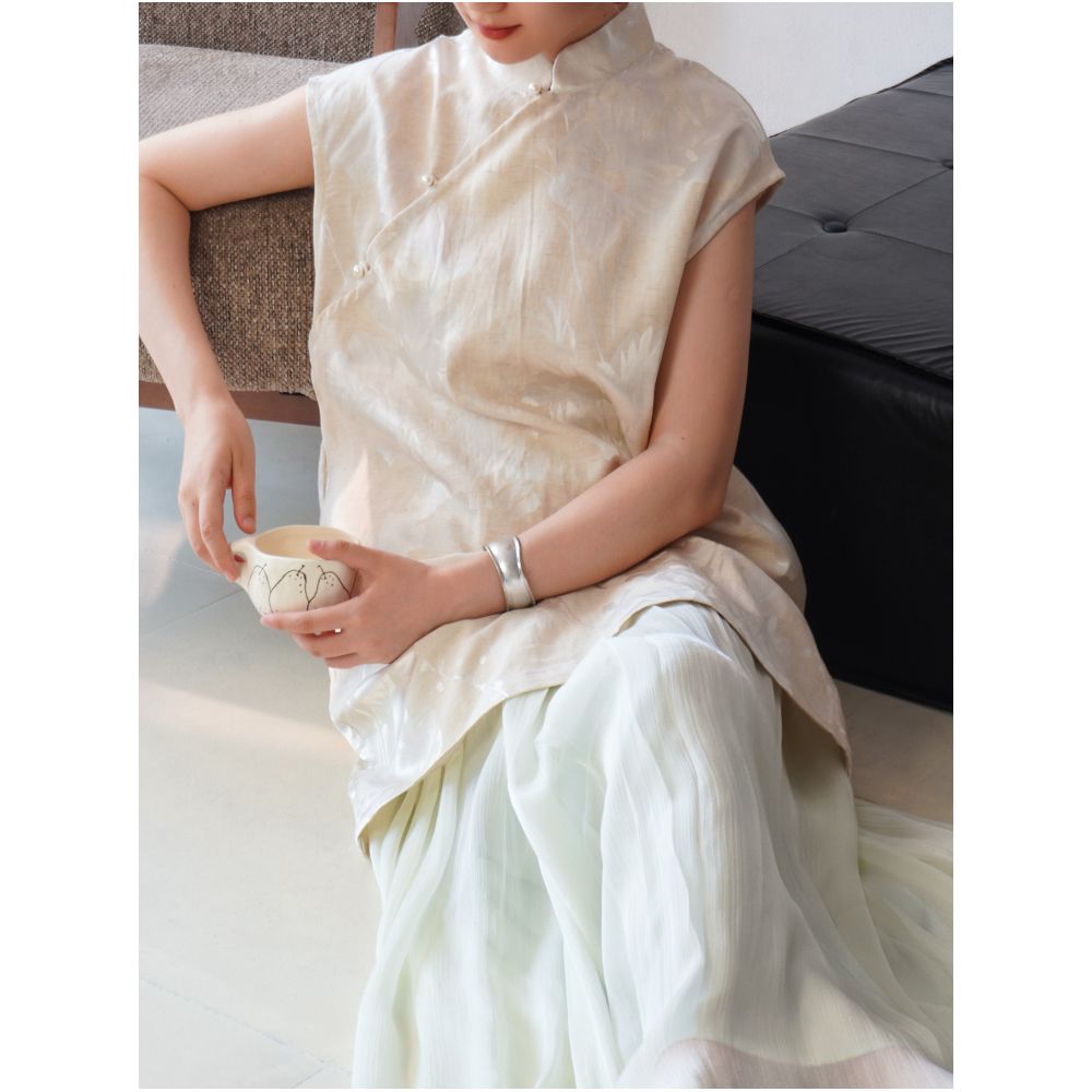 TAORAN Women s Chinese Style Modified Loose Cheongsam Dress Sleeveless Dress Suitable for Everyday Wear Youthful Style image 4