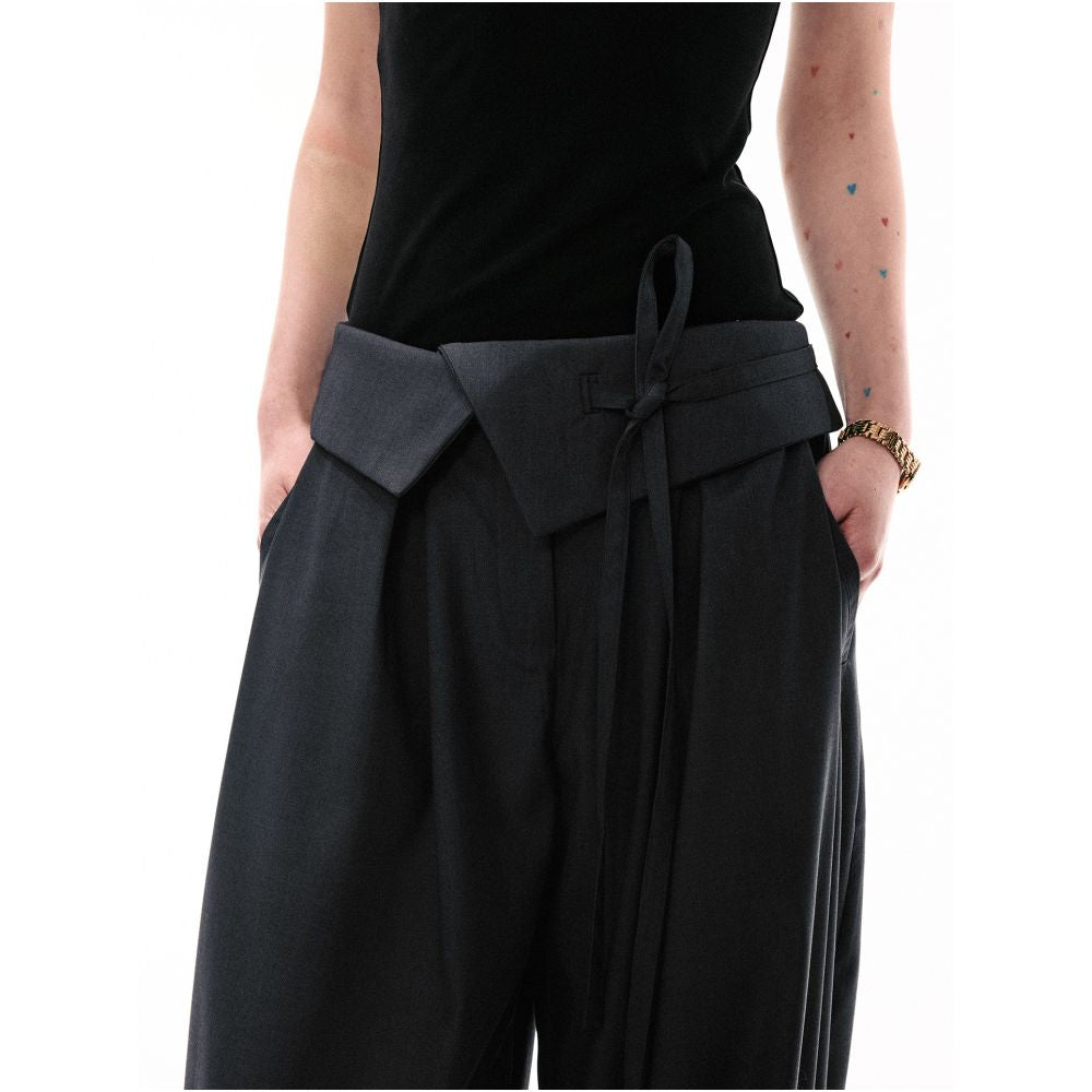 SINGLE MOMENT 26SS French style versatile wide leg trousers with cuffed hem and drawstring waist for women image 4