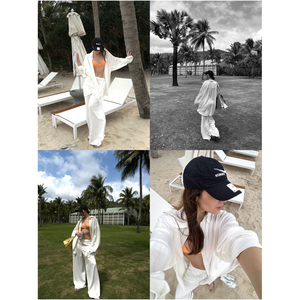 0122stepll Born for Chill White Linen Shirt Cover Up Loose fitting Casual Pants Set image 4