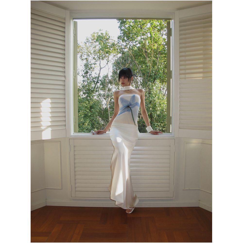 0122stepll Midsummer Dream White Floral Strapless Women s American Style Sexy Outerwear Short Top image 4