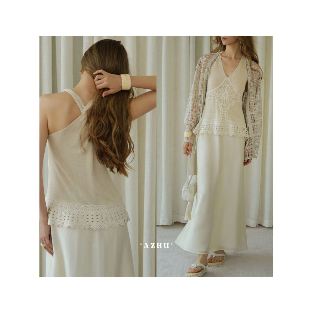 AZHU Breathable Two Piece Dress with Tencel Linen Knit Trim image 4