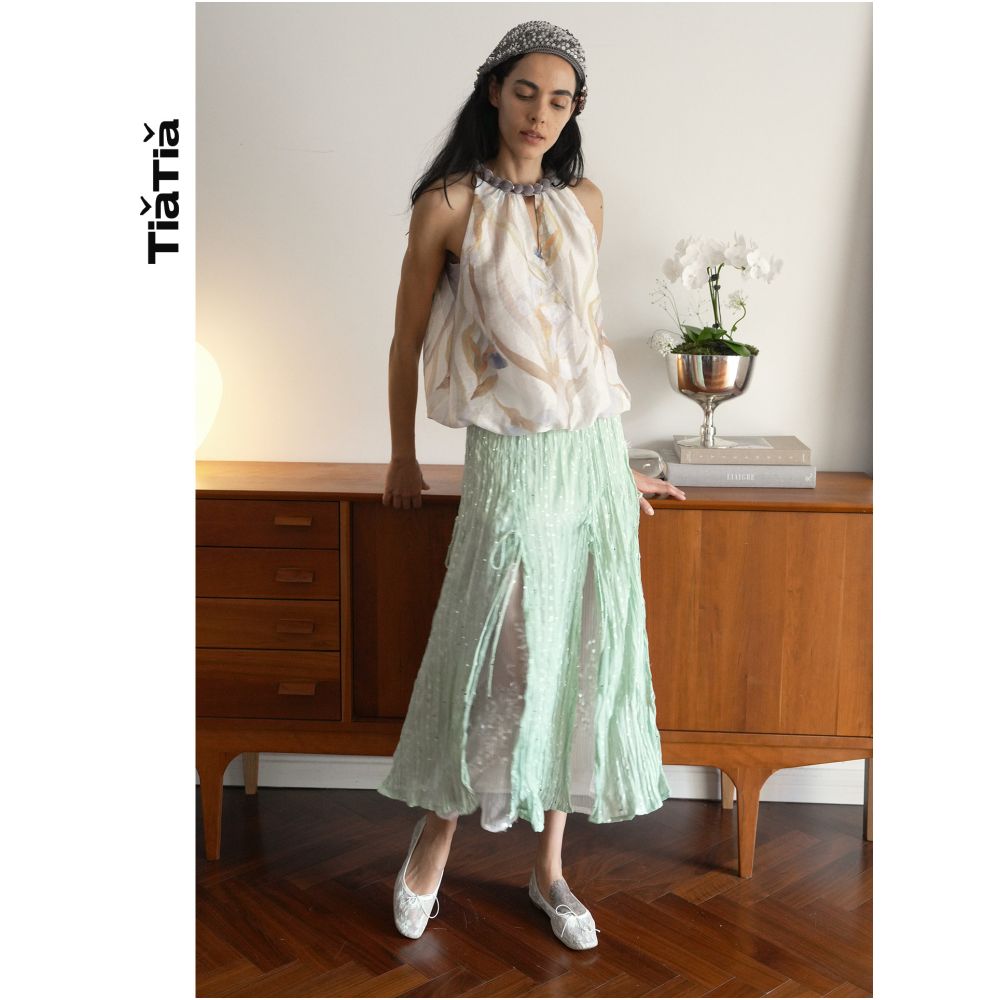 TiaTia s Spring Summer 2026 New Arrivals Purple Bellflower Velvet Necklace Embellished Vest Top image 2
