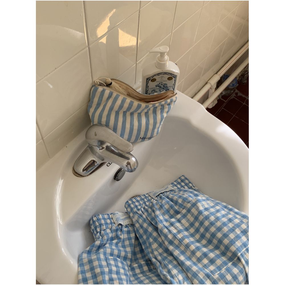 Highly popular Miroment dog walking pants in blue plaid made with durable and washable Korean soft cotton fabric image 2