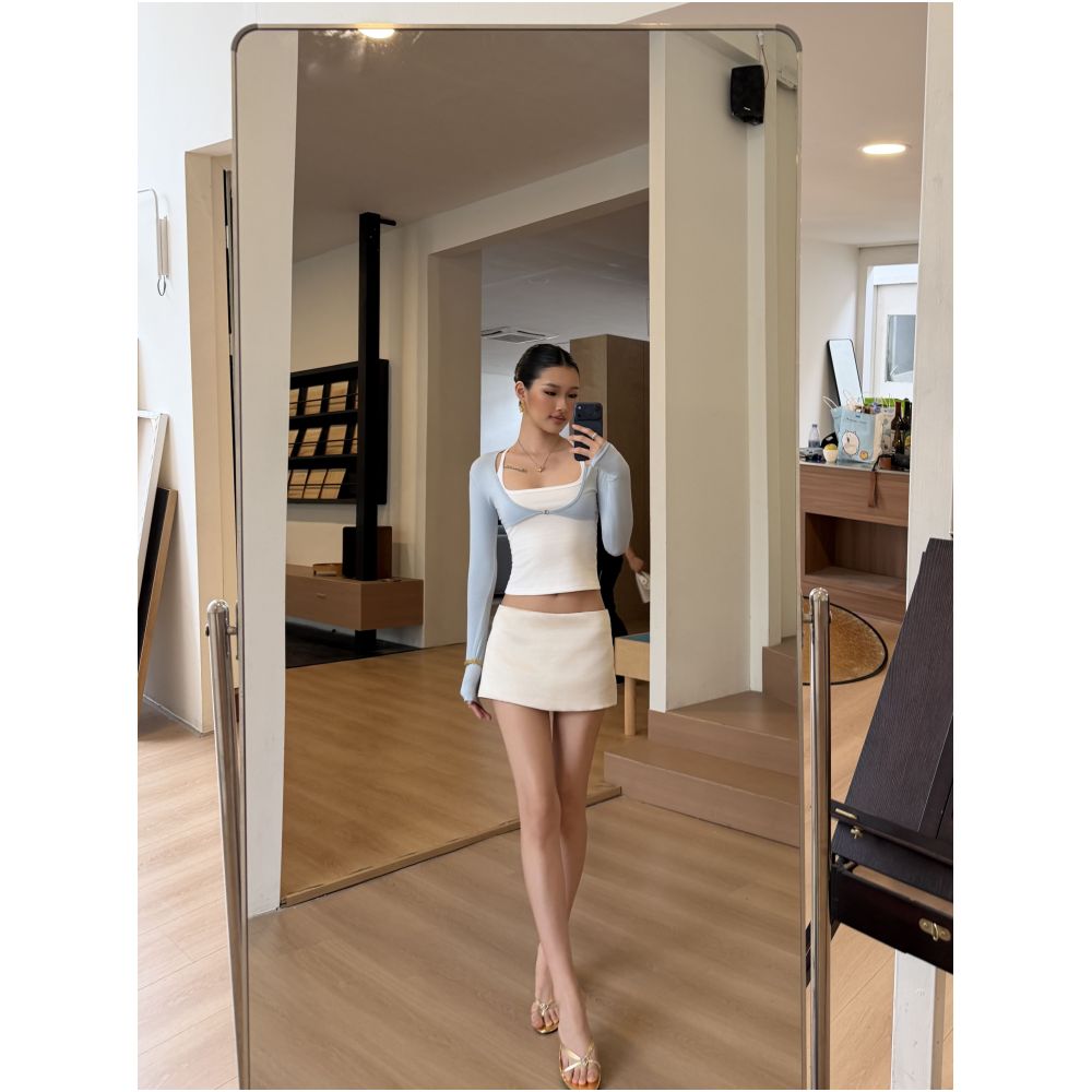 Audwyn Satin Skirt Pants Women s Summer Waistless Skirt Matte Satin Feel with Built in Safety Underpants Short Skirt image 4