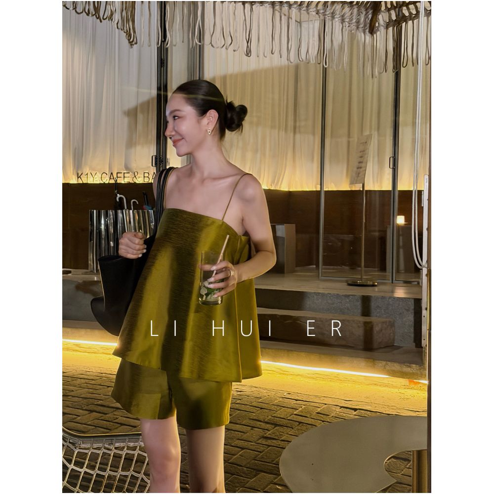 LiHuiEr July Forest Mist Summer Yellow Green Camisole Loose fitting Sexy Vacation Top image 2