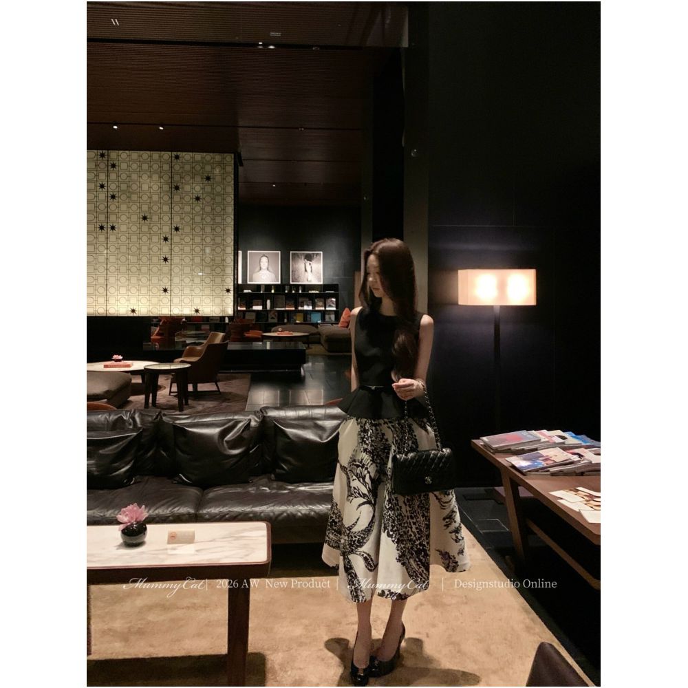 MummyCat s New Arrival Ink Blossoms Hepburn Style Elegant Ink Painted Full Length Skirt image 4