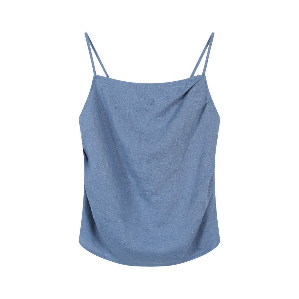 ItoshIroshI Linen Asymmetric Fold Design Lazy Relaxation Adjustable Elastic Strap Tank Top image 21