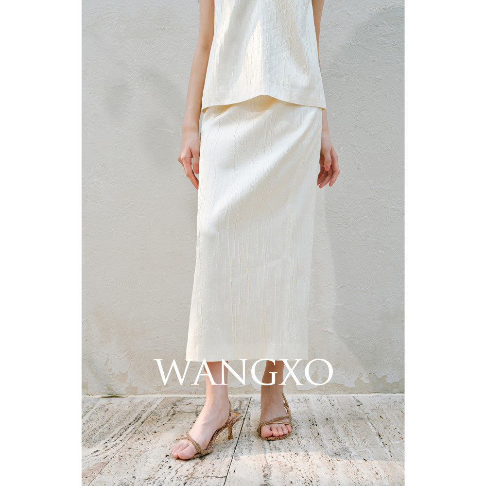 WANGXO High Ding Heavy Industry pleated satin Lazy and distinguished metal shoulder loop loose topu0026straight half skirt image 29