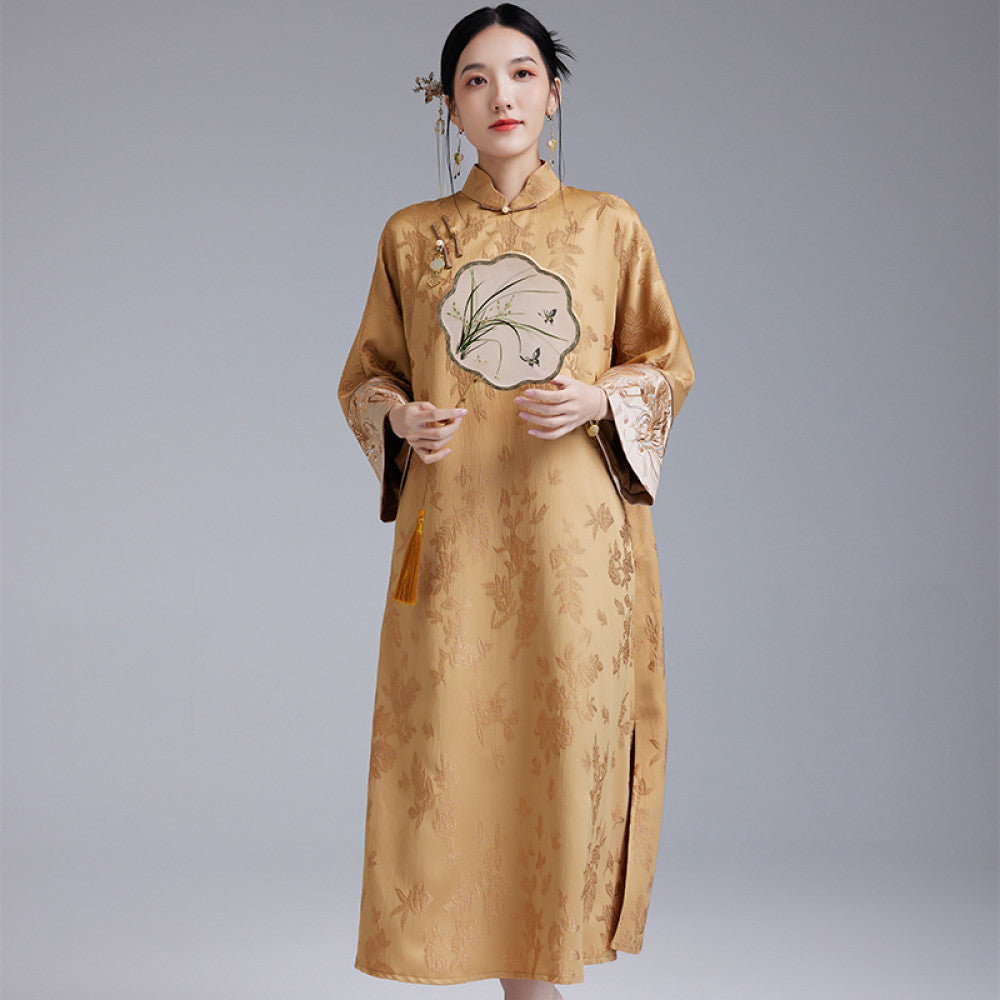 Moyu 2024 Autumn New Chinese Style Retro Art Tea Clothes Improved Slant Skirt Cheongsam Chinese Embroidery Dress image 13