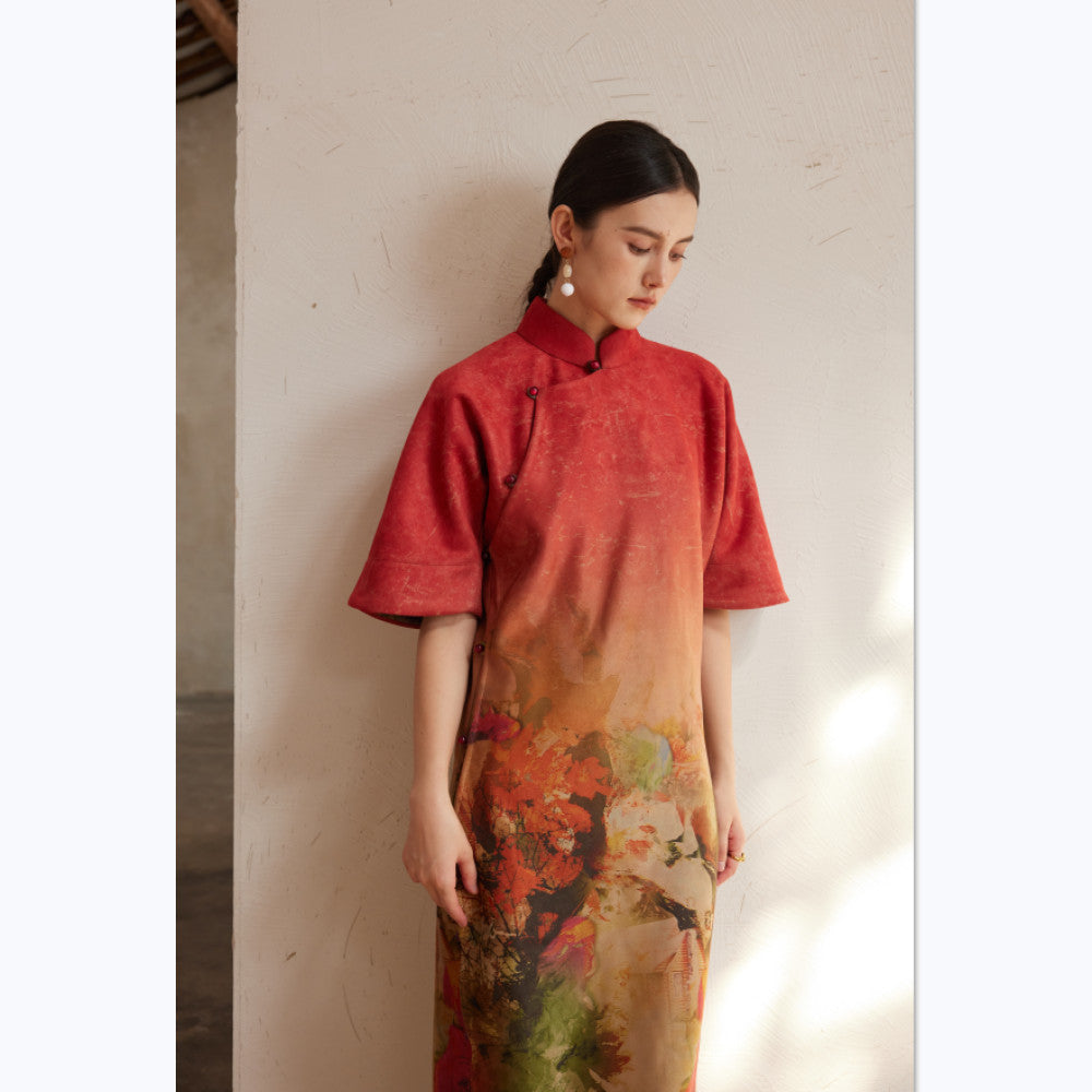 TAORAN Women s New Chinese style Inverted Sleeve Long Cheongsam Skirt Women s Autumn and Winter New Red Bridal Long Toast Dress image 11