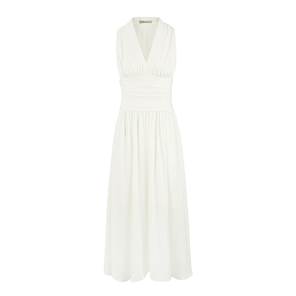 AEL Original Customized French Retro V neck Dress 2025 Summer New Acetate Satin Slim Fit Hanging Neck Long Dress image 17