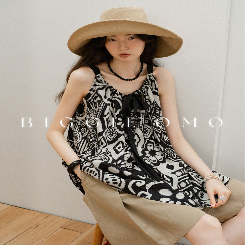 Biggie OMO Paris Dreaming Print Design Heavy Interior Single Wear Strap Collar Top for Women image 11