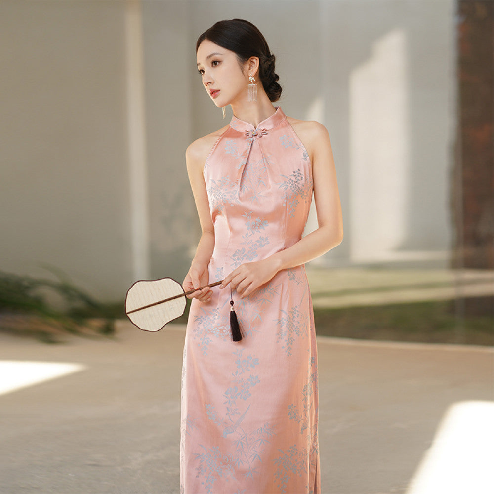 New Chinese style dress for women in the summer of 2025 sleeveless hanging neck retro Chinese style improved jacquard cheongsam image 11