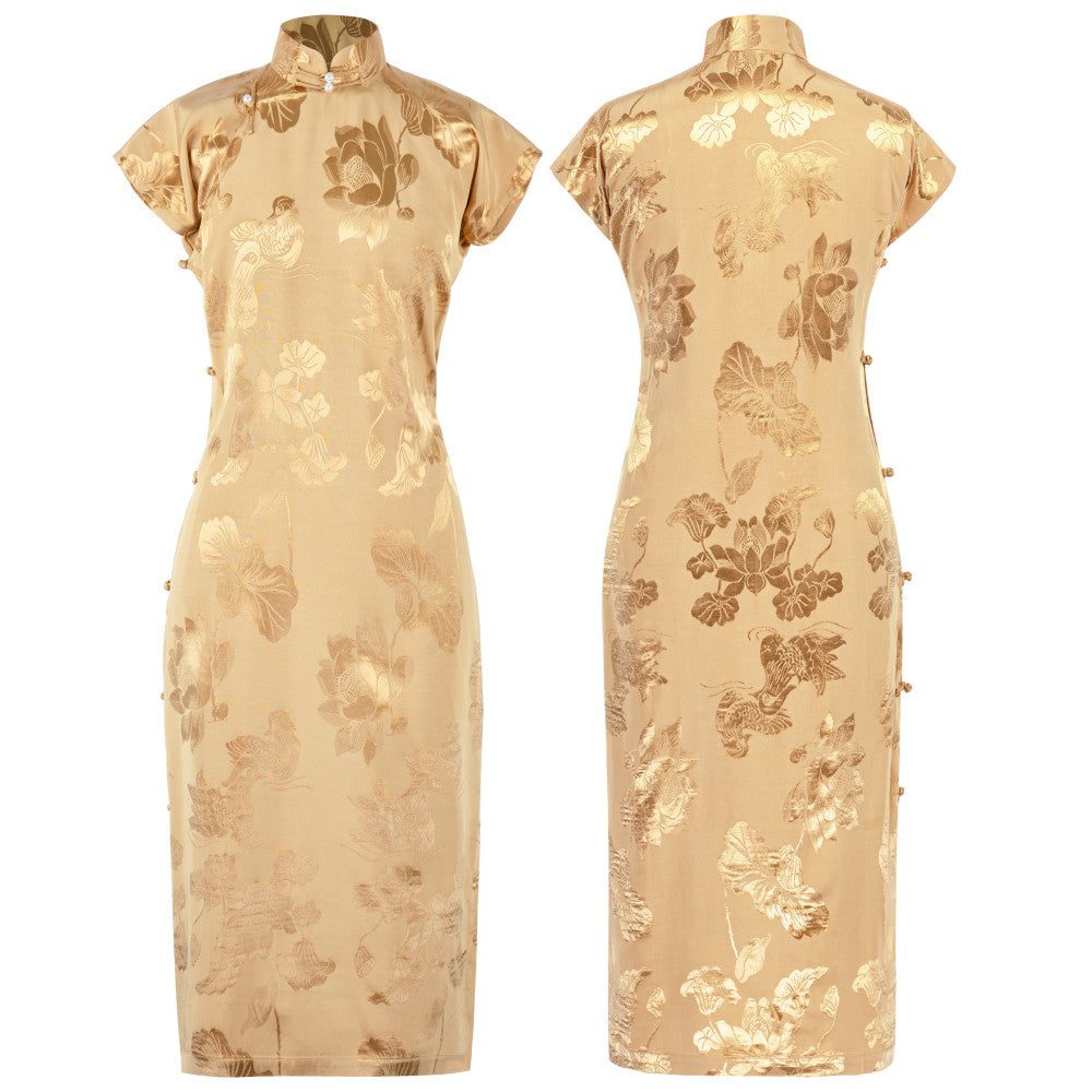 Hometown Dream Seeking One City Style Republic of China Style Jacquard Satin Handmade Plate Buckle Unlimited One Piece Short Cheongsam Original image 21
