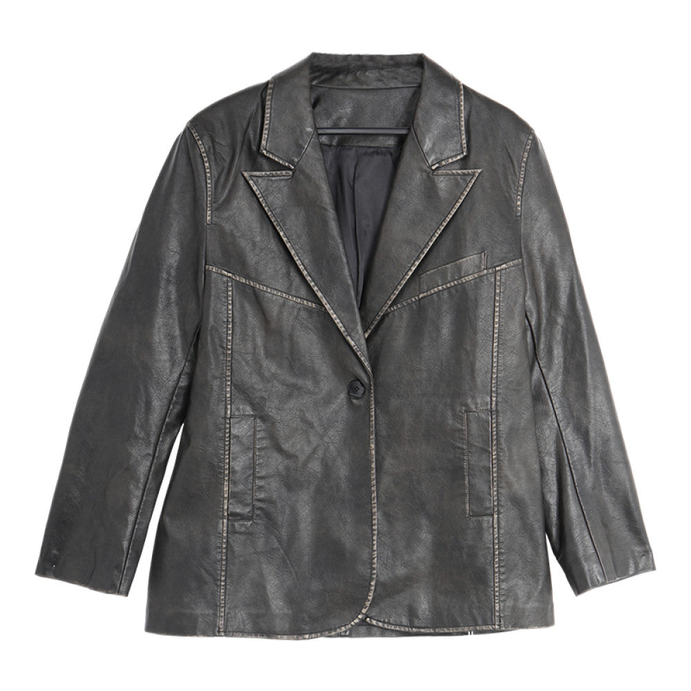 Nishimachi Muraya leather suit jacket women s versatile spring outfit new high end retro mid length top AA9218001 image 7