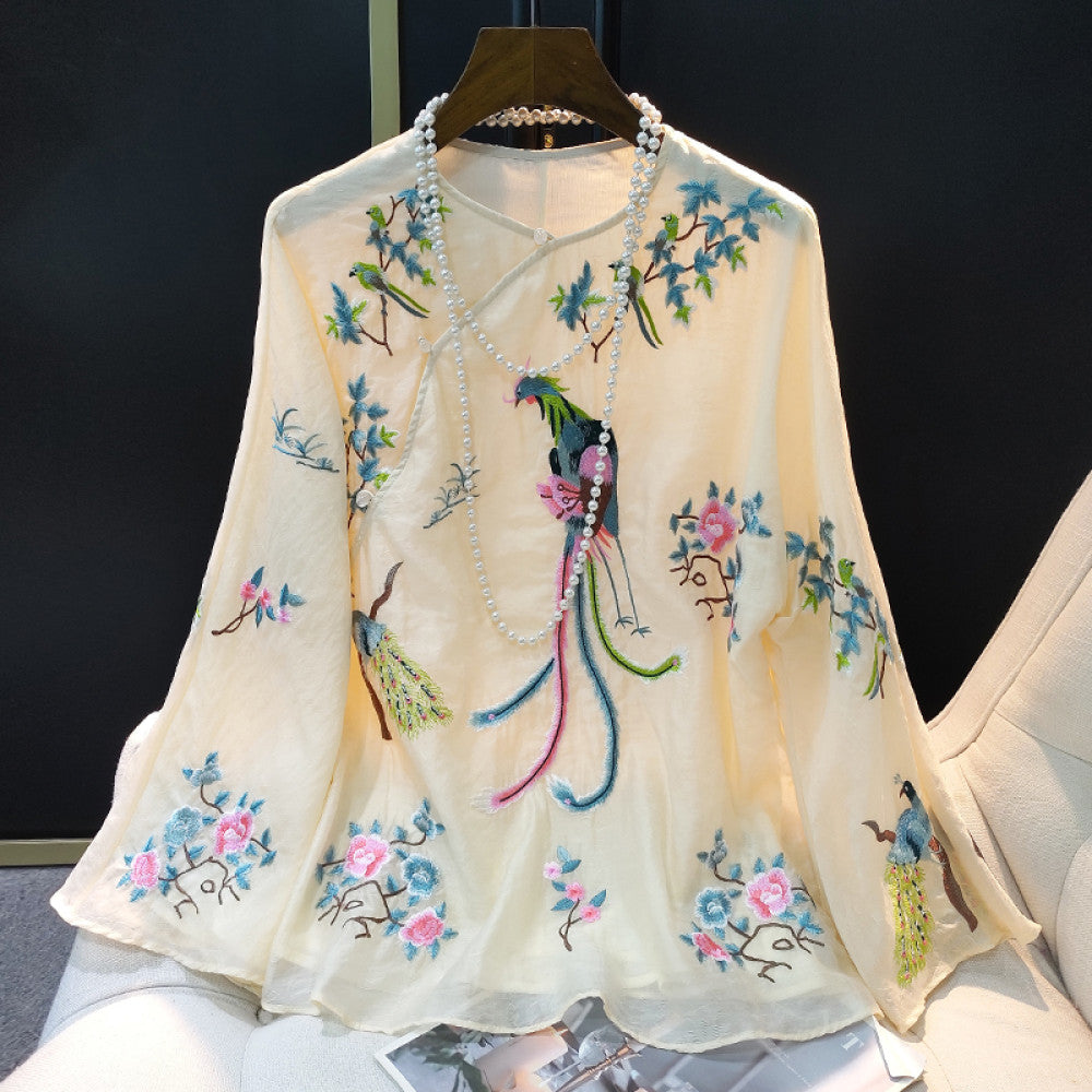 Retro New Chinese Round Neck Embroidered Shirt for Women s Summer 2025 New Fashionable Chinese Style Casual Versatile Top Trend image 15