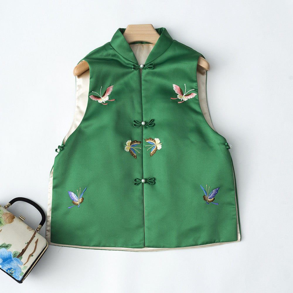 Elegant Classic Cheongsam Women s Retro Chinese Style New Chinese Short Style Butterfly Embroidery Stand up Collar Vest Cotton Coat image 117