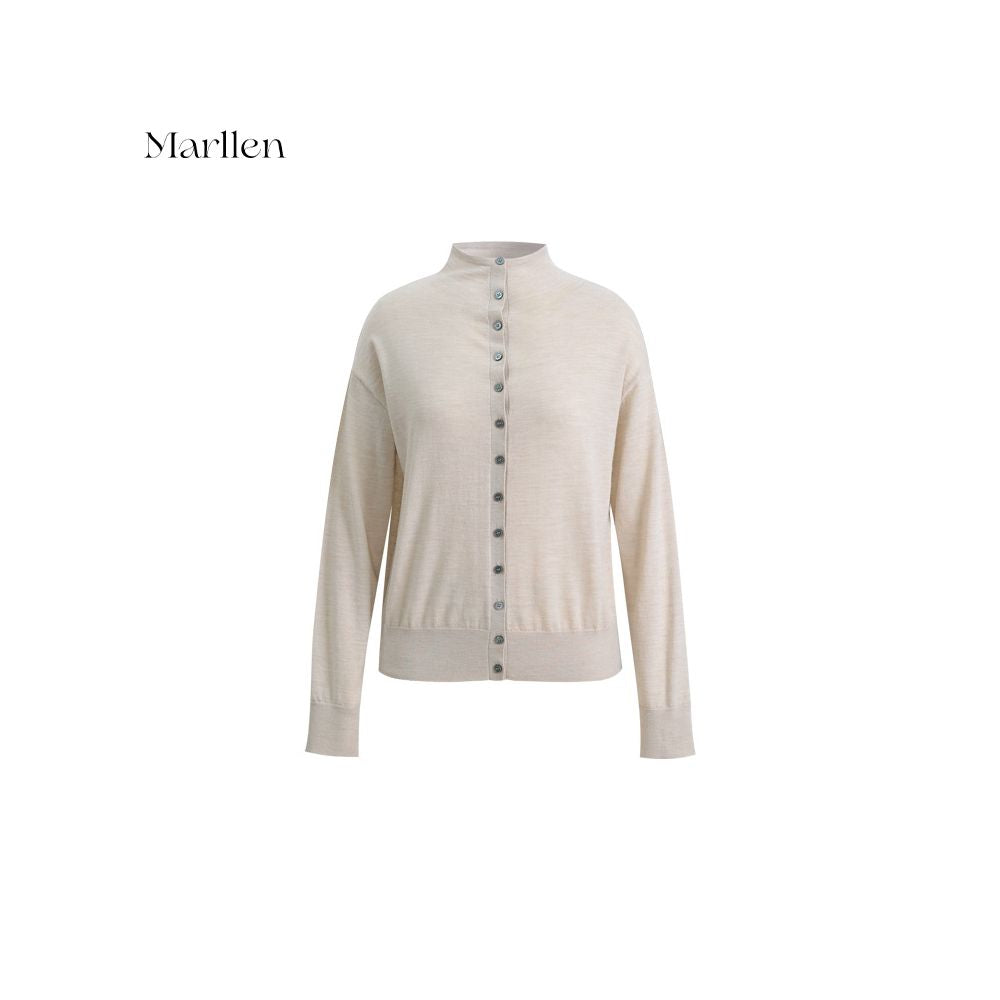 Marllen Classic Echoes 100 Wool Stacked One Row Buckle Design Drop Shoulder High Neck Knitted Cardigan for Women Autumn image 41