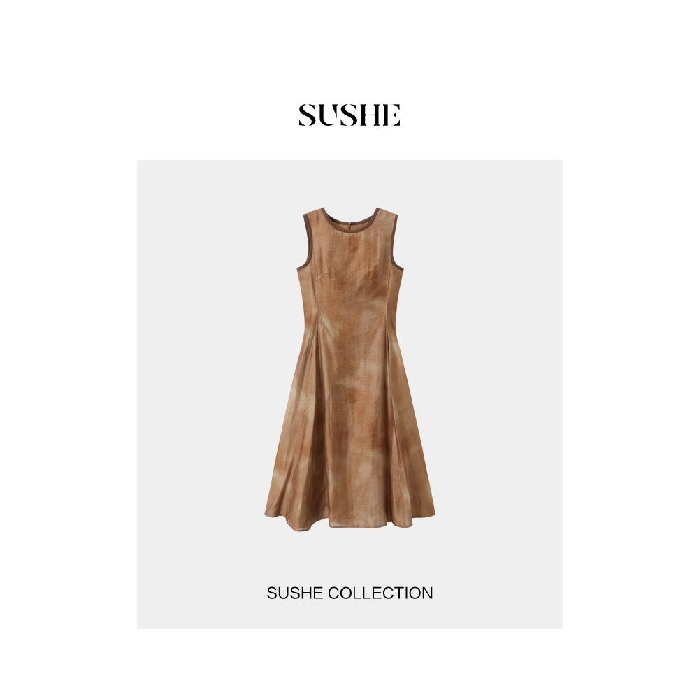 Shuxi SUSHE Heavy Crafted Tie Dyeing Texture Tank Top Umbrella Skirt Exquisite High End Temperament Round Neck Dress Summer image 11