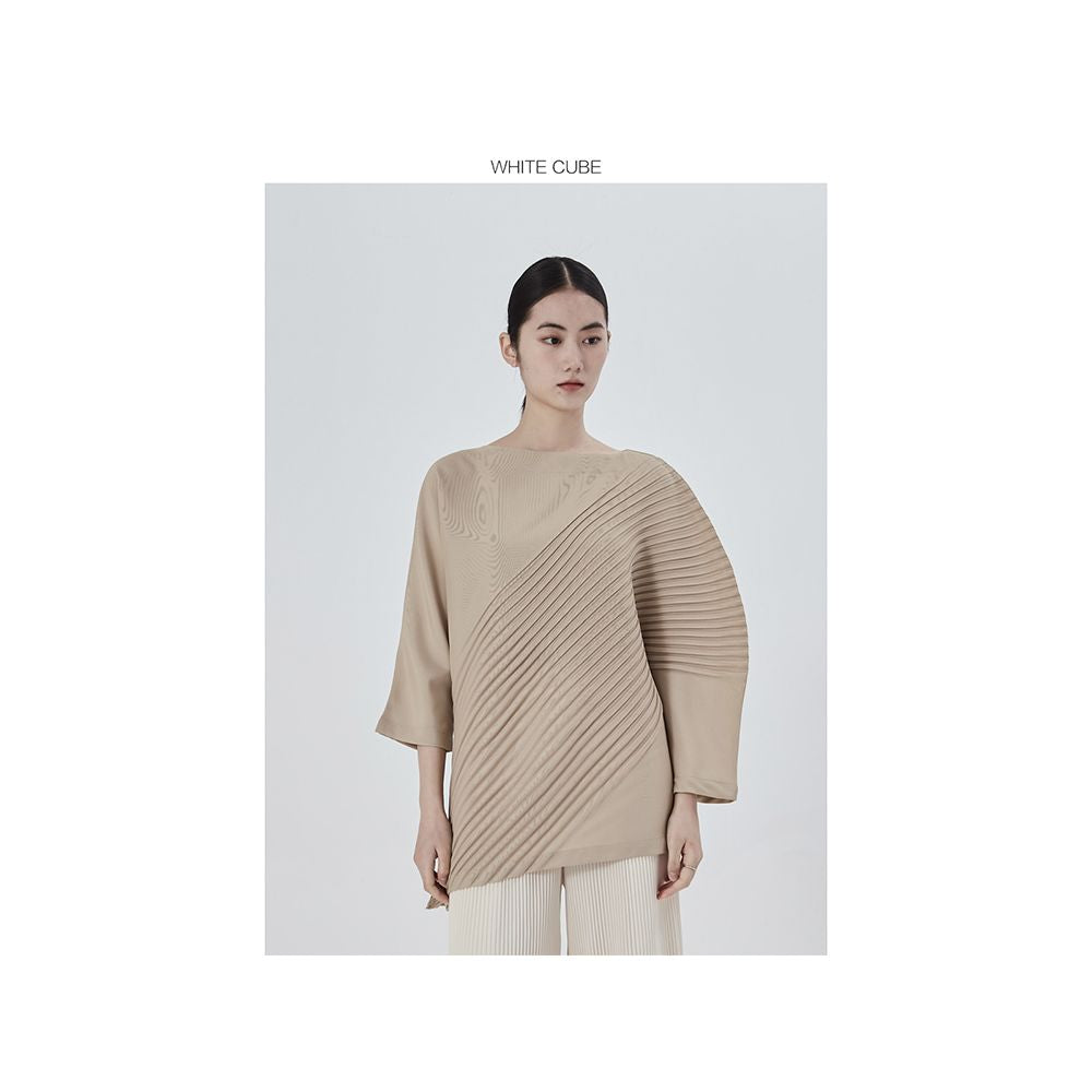 Whitecube20247 Split Sleeve Shirt Miyake Style Folded Top Asymmetric Retro High End Folded Shirt Women s image 7