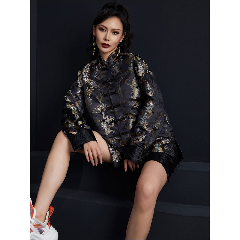 Jiro 2024 original dark designer new product handsome silhouette loose jacquard Tang style retro button top image 11